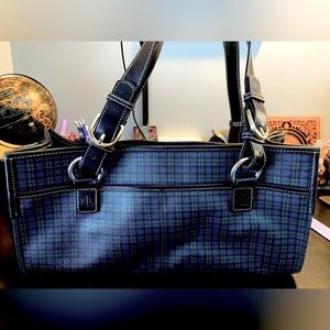SOLD Ralph Lauren Green Plaid Bag Satchel Purse Black Black Leather Trim Vintage